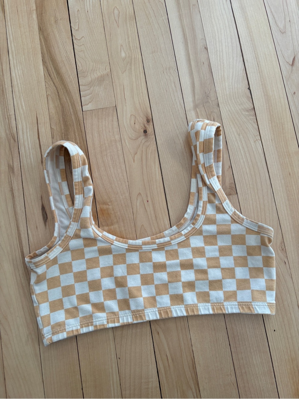ARQ Checkerboard Cotton Bra - Cream & Tan
